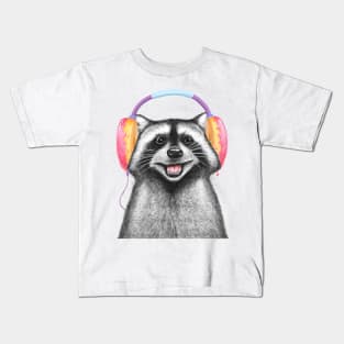  Raccoon with headphones Kids T-Shirt